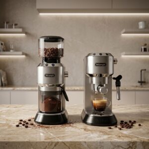 DELONGHI | CAFETERA DEDICA STYLE PLATA + MOLINILLO DEDICA